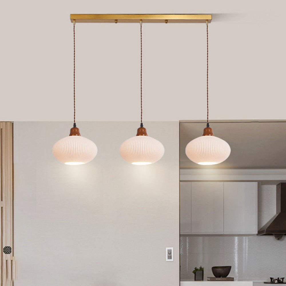 Modern Japandi Ribbed Ceramic Pendant Light – Soft Warm Glow - Image 7