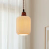 Modern Japandi Ribbed Ceramic Pendant Light – Soft Warm Glow