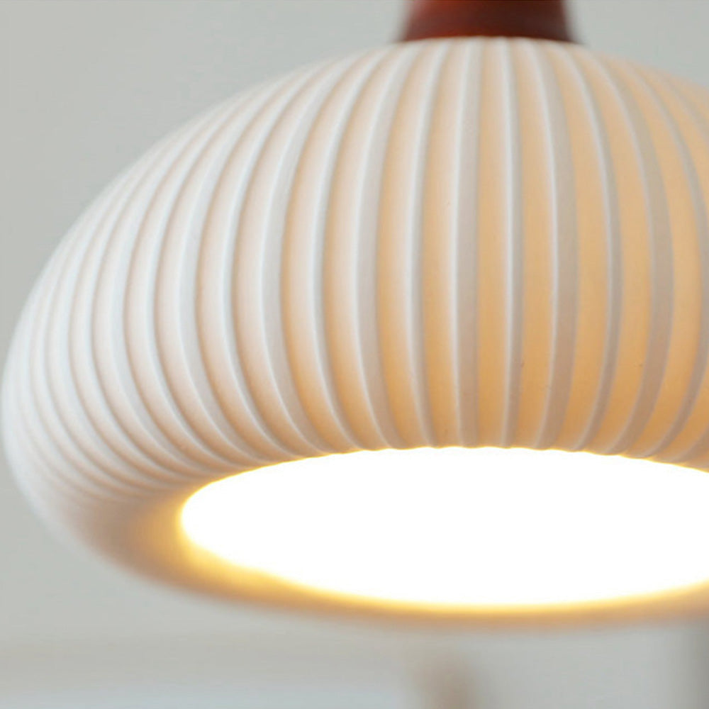 Modern Japandi Ribbed Ceramic Pendant Light – Soft Warm Glow - Image 13