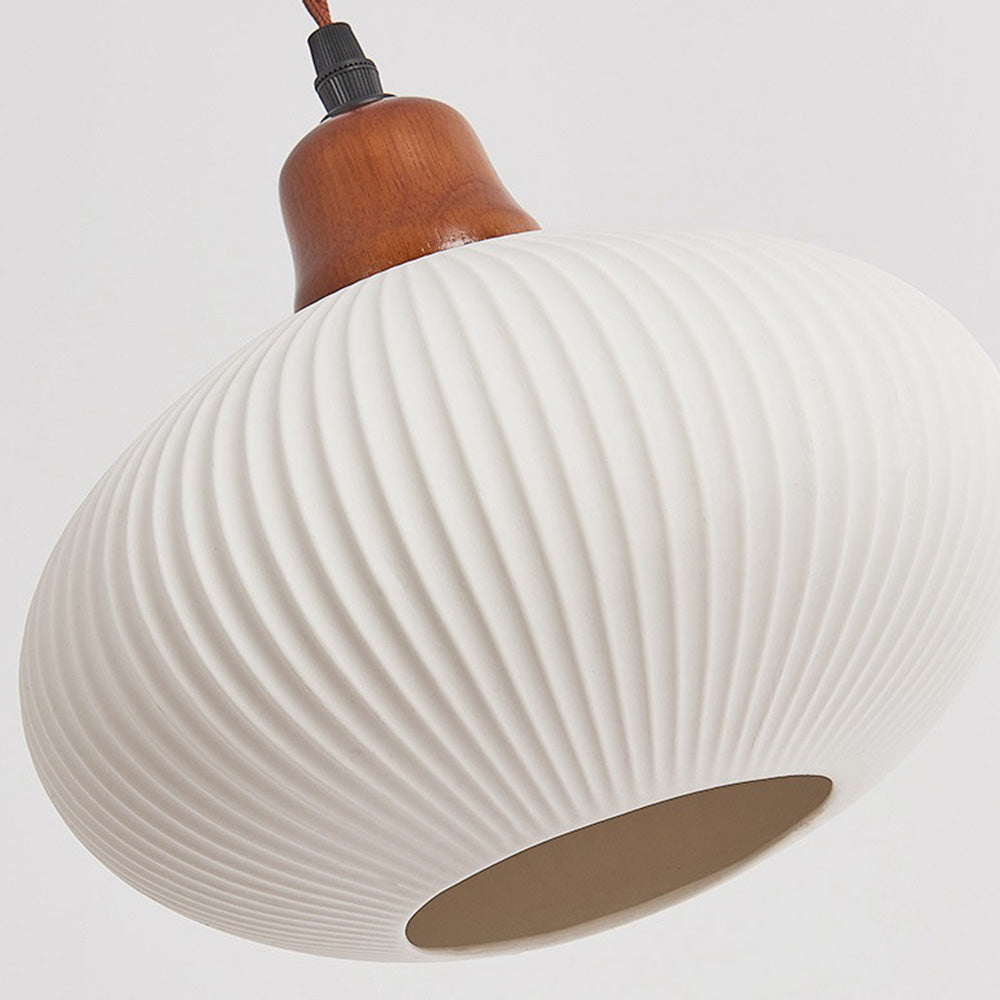 Modern Japandi Ribbed Ceramic Pendant Light – Soft Warm Glow - Image 16