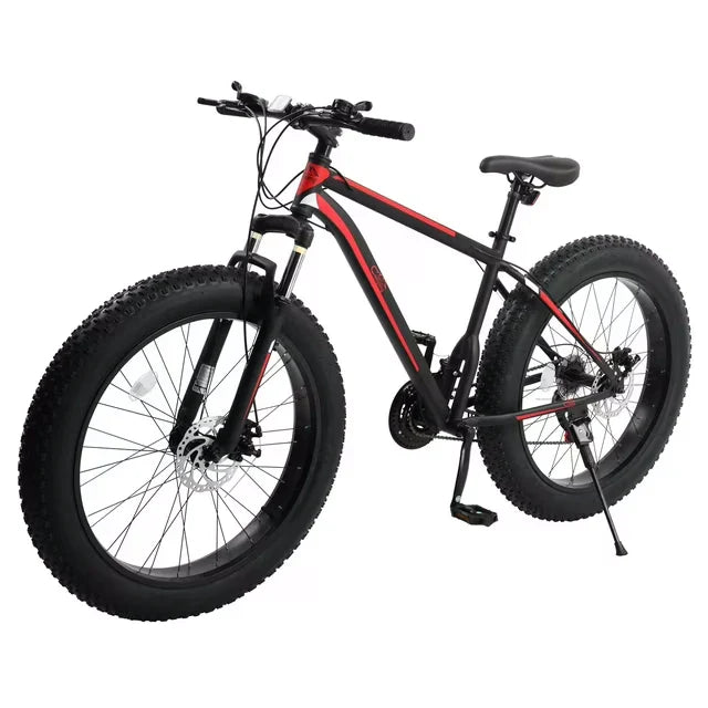Zimtown 26" Fatbike, 21 Gänge, Rahmen aus hochfestem Stahl, Doppelscheibenbremse, Schwarz/Rot