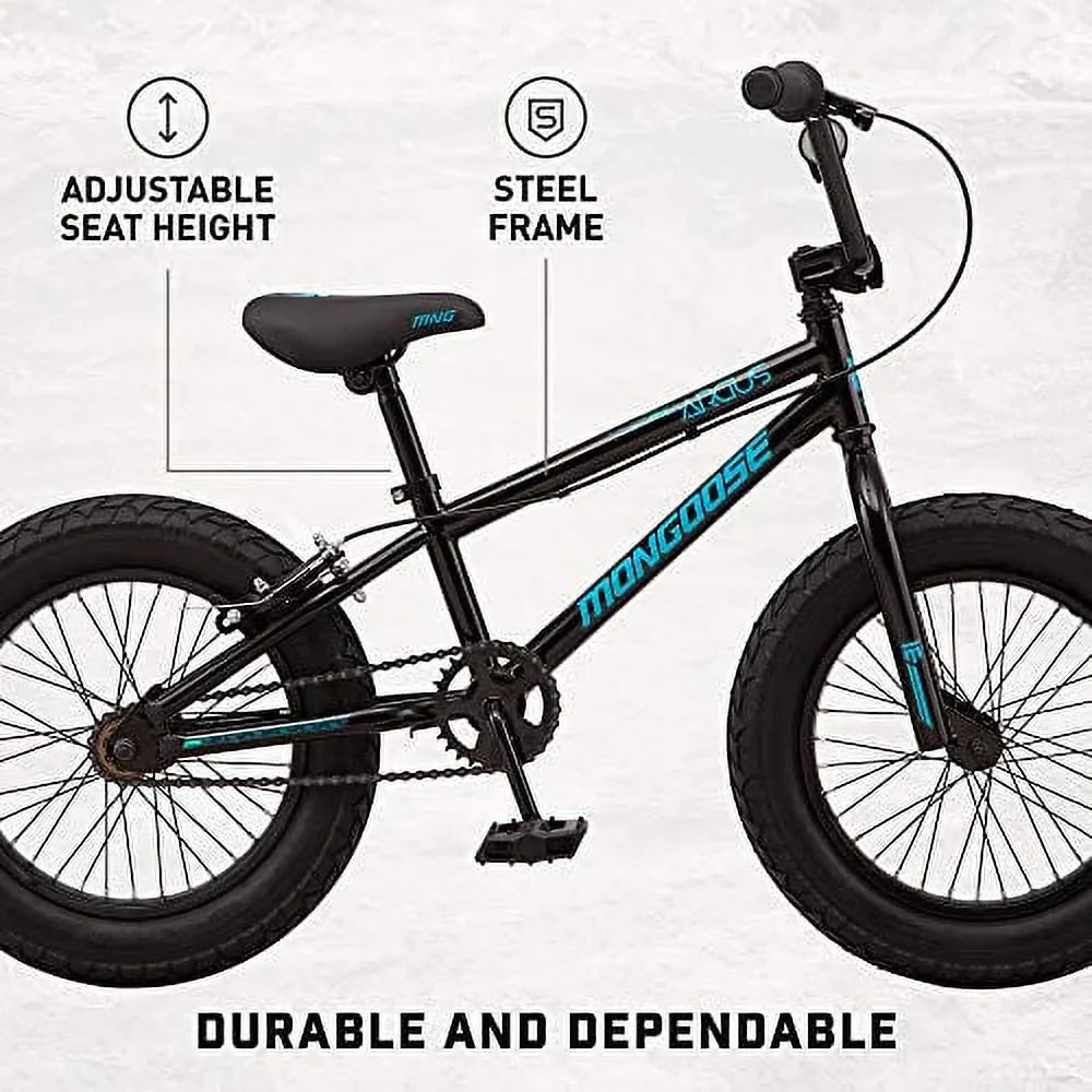 Mongoose Argus MX Kinder-Mountainbike mit Fatbike-Reifen, 16-Zoll-Räder, Singlespeed, 3-Zoll-Reifen, Schwarz - Image 2