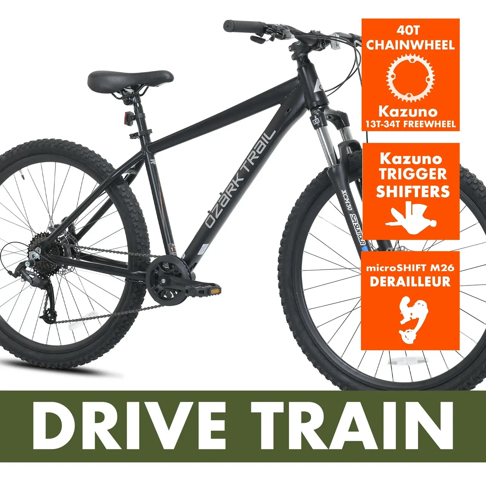 27,5" Ozark Trail Vibe Mountainbike, Rahmengröße Medium, geeignet für Fahrer mit einer Körpergröße von 1,60 m bis 1,73 m, Schwarz, Erwachsene - Image 3