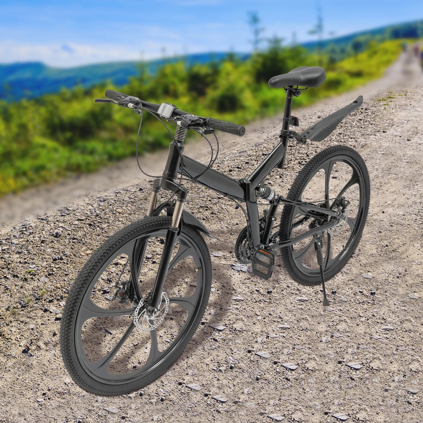 Loyalheartdy 26" Faltrad, 21 Gänge, rutschfester Carbonstahl, Citybike, Scheibenbremse, Rennrad, Rock Mountain Bike, Schwarz - Image 3