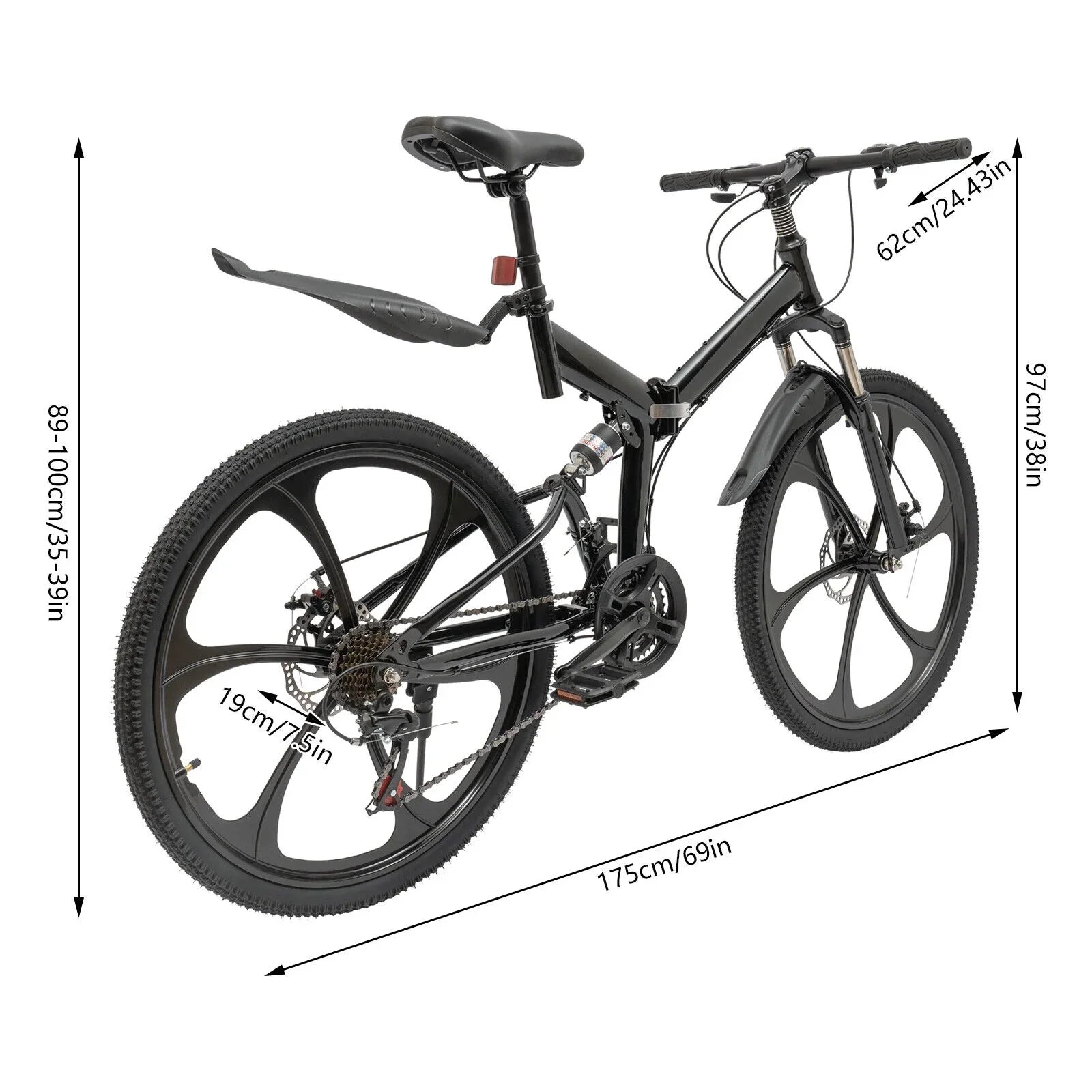 Miumaeov 26" Schwarzes Faltrad für Erwachsene, 21-Gang-Schaltung, faltbares Citybike, leichtes Campingfahrrad aus Kohlenstoffstahl, maximale Belastung 150 kg - Image 3
