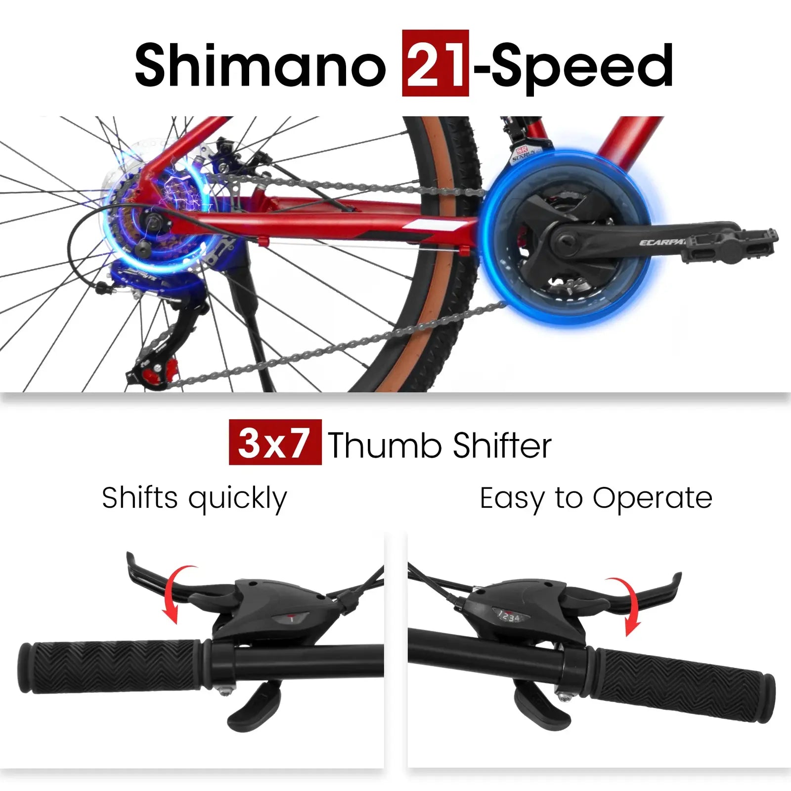 27,5-Zoll-Fahrrad für Erwachsene, 21-Gang-Mountainbike mit Scheibenbremsen, Pendlerfahrrad, Trailbike, Citybike für Damen und Herren, Aluminiumrahmen, geeignet für Körpergrößen von 1,63 m bis 1,88 m, zu 85 % vormontiert (Rot) - Image 3