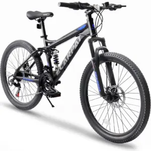 24-Zoll-Mountainbike für Kinder, vollgefedertes Jungenfahrrad mit Scheibenbremsen, 21 Gängen, Schwarz