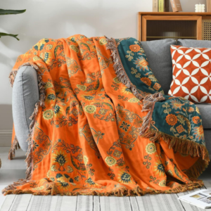 Living Room Vintage Floral Throw Blanket | Reversible Design