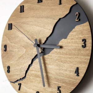 Modern Wooden Wall Clock with Black River Cut-Out – Silent Quartz