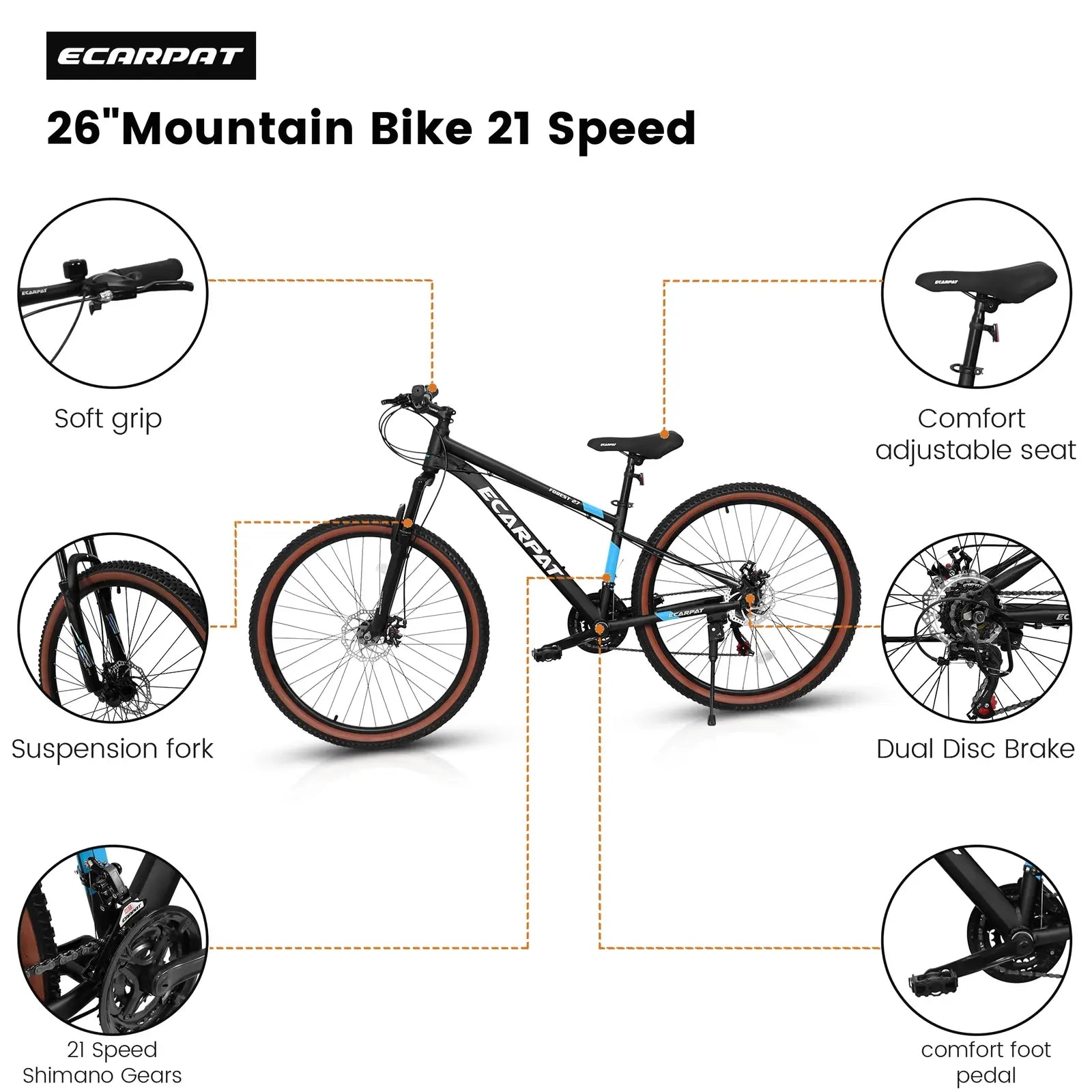 27-Zoll-Herren-Mountainbike, 21 Gänge, Aluminium, Scheibenbremsen und Federung, Schwarz - Image 2