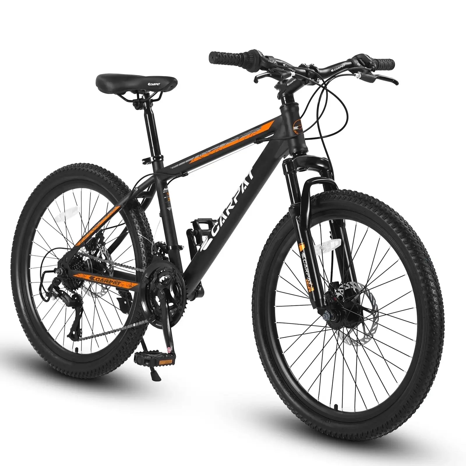 Raistyw 26-Zoll-Mountainbike für Herren, Shimano 21-Gang-Schaltung, mechanische Scheibenbremsen, ab 16 Jahren, Schwarz + Orange
