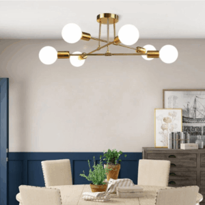 Modern Brass Ceiling Light – 6 Bulb Industrial Style Fixture