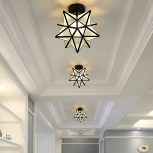 Alternative view of Moravian Star Flush Mount Ceiling Light – Glass & Iron Design