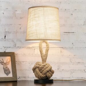 Alternative view of Rustic Rope Table Lamp – Nautical Jute Light with Fabric Shade