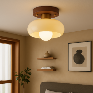 Alternative view of Mid-Century Flush Ceiling Light with Glass Dome Shade