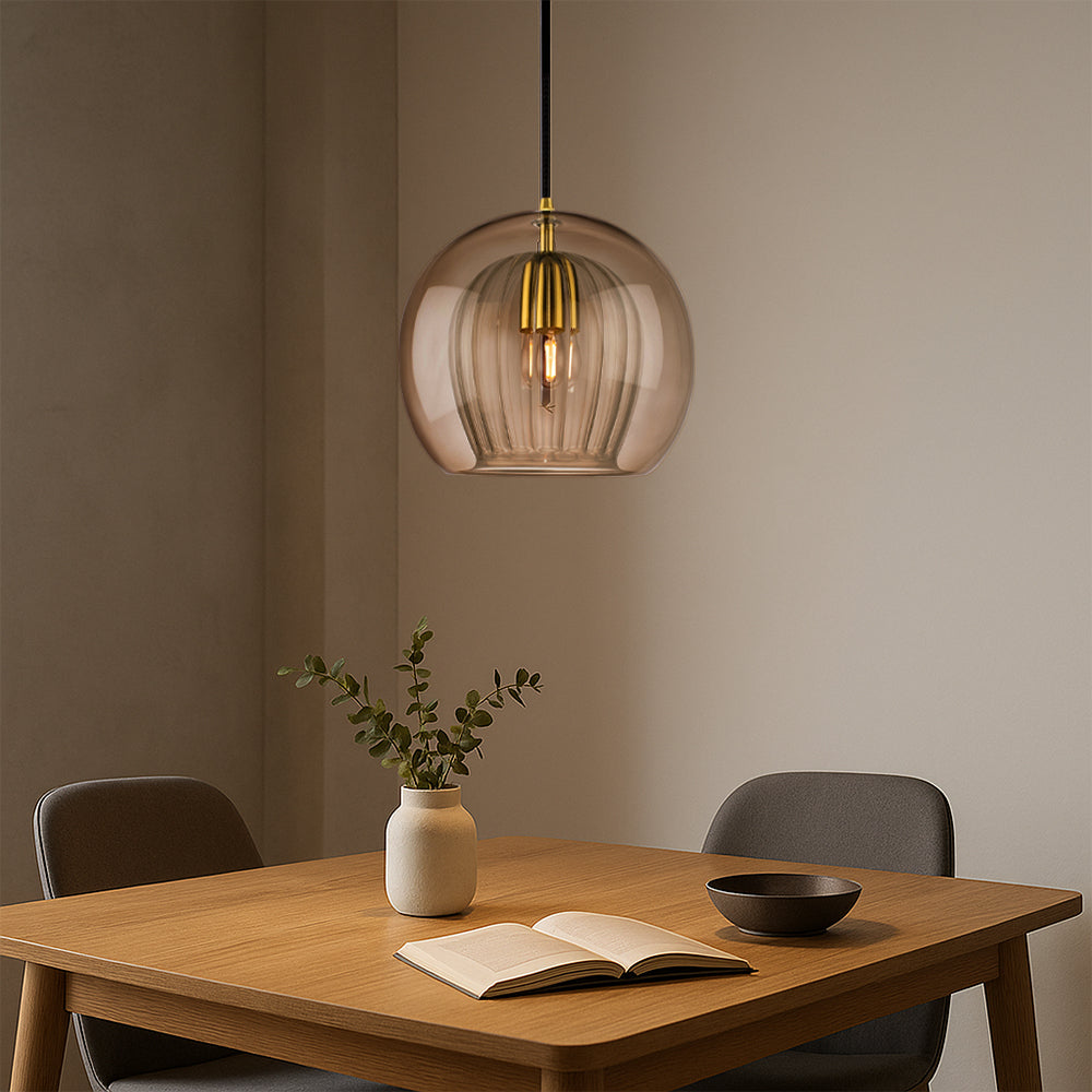 Smoked Glass Pendant Light – Modern Globe Hanging Lamp - Image 3