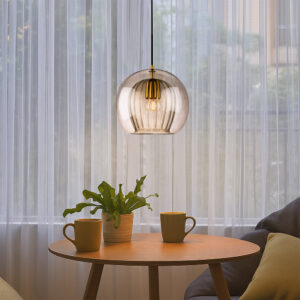 Smoked Glass Pendant Light – Modern Globe Hanging Lamp