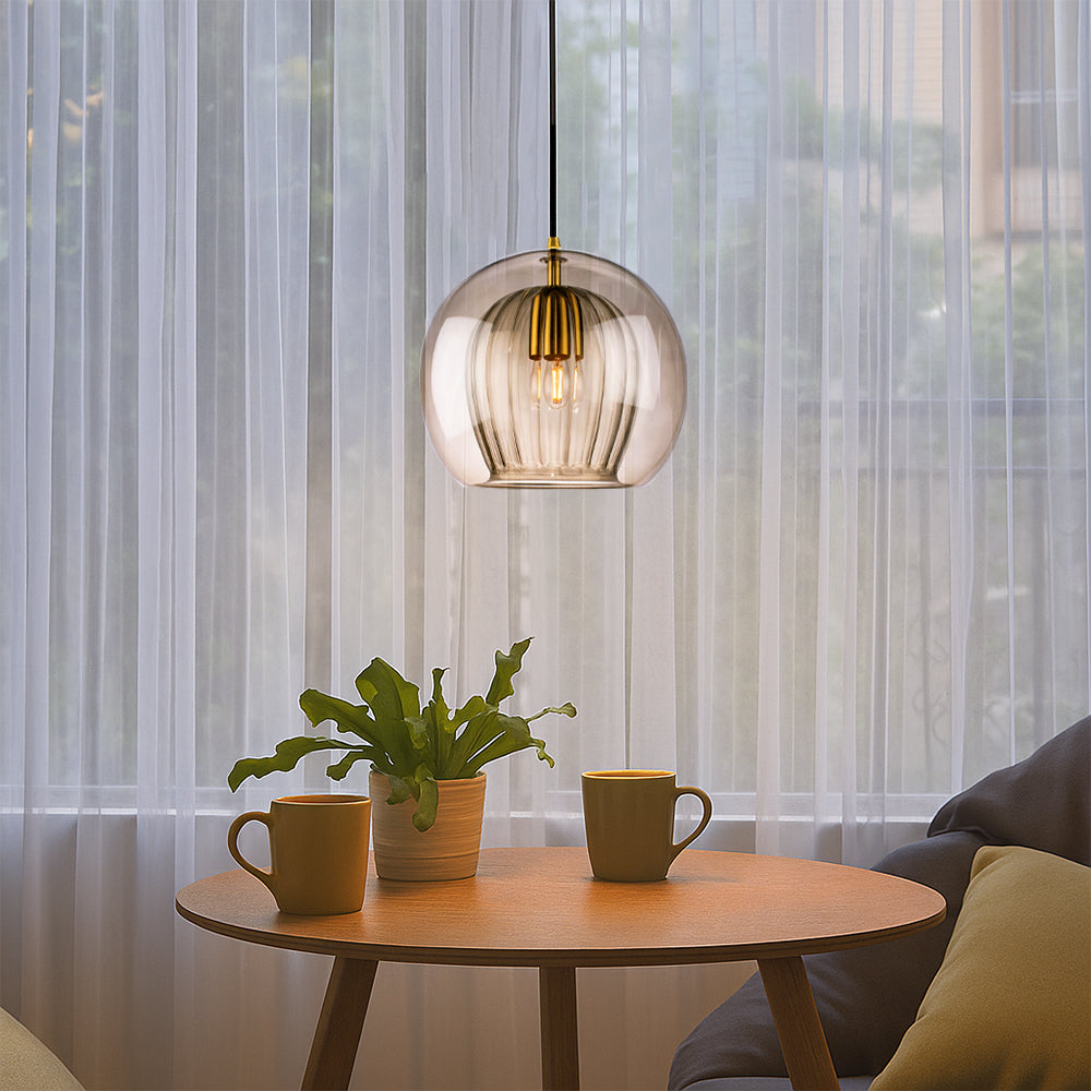 Smoked Glass Pendant Light – Modern Globe Hanging Lamp - Image 7