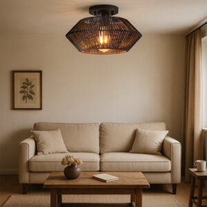 Natural Woven Flush Ceiling Light – Boho Style Light Fitting