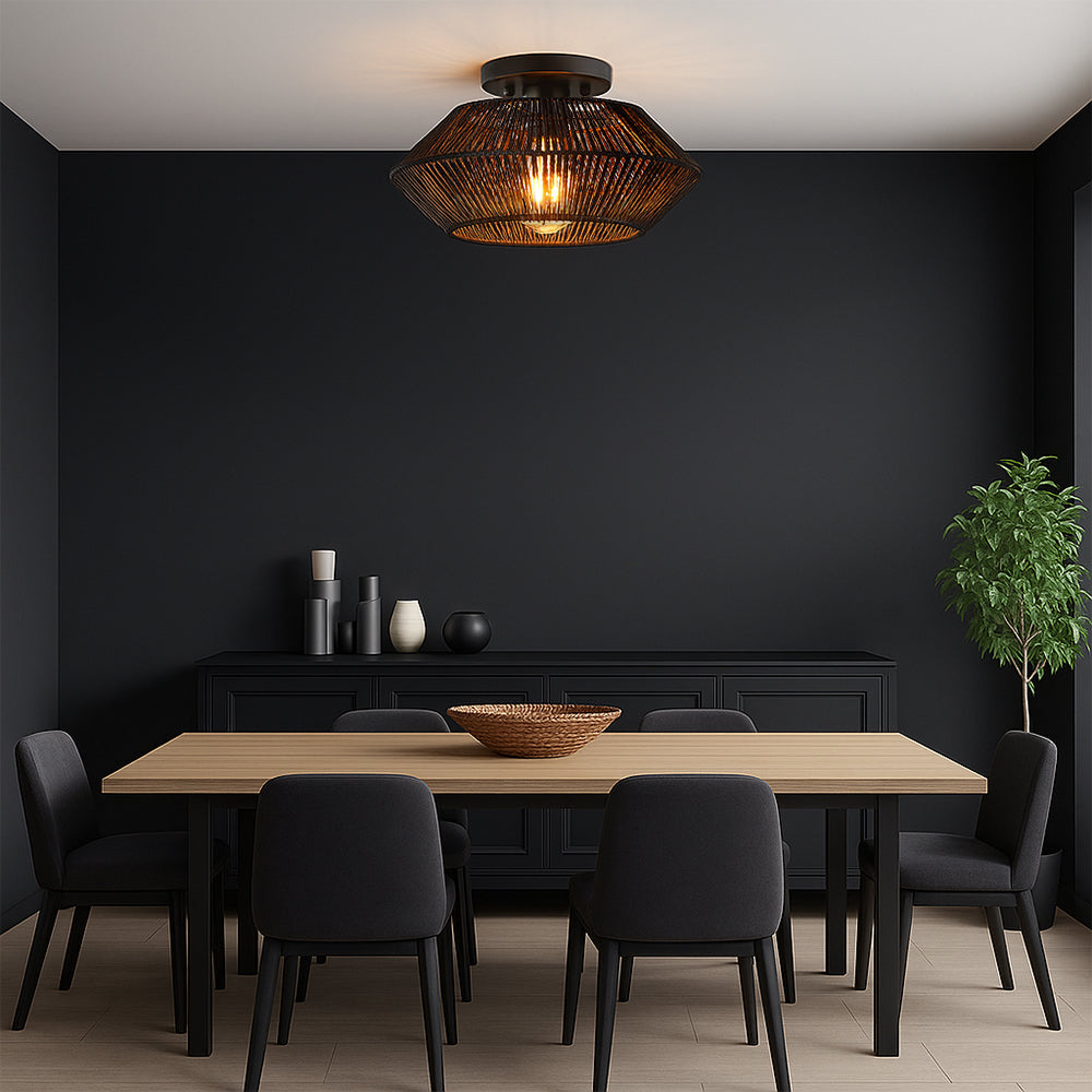 Natural Woven Flush Ceiling Light – Boho Style Light Fitting - Image 4