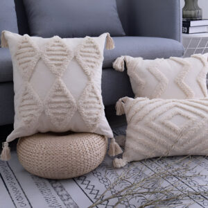 Boho Tufted Cushion Covers with Tassels – Neutral Cream