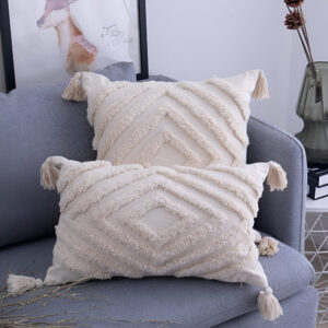 Alternative view of Boho Tufted Cushion Covers with Tassels – Neutral Cream