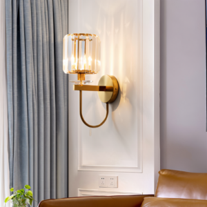 Luxury Crystal Wall Light with Brass Finish – Elegant Accent Sconce