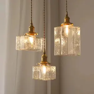 Vintage Glass Pendant Lights with Brass Finish