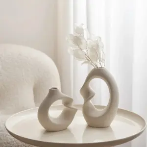 Alternative view of Sculptural Ceramic Vase – Neutral Beige Abstract Décor