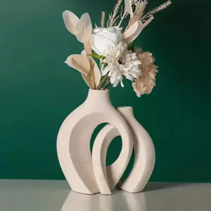 Alternative view of Sculptural Ceramic Vase for Pampas – Neutral Beige Home Décor