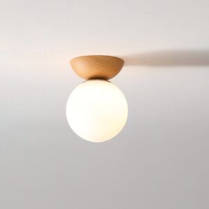 Alternative view of Scandi Globe Flush Mount Ceiling Light – Wood & Glass Minimalist Fixture