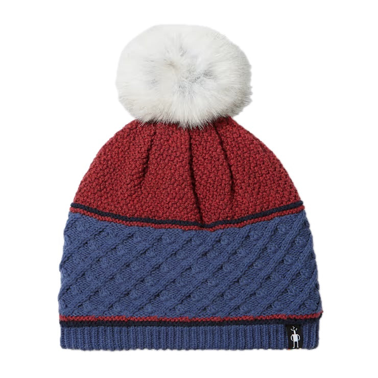 Cable Knit Colorblock Pom Beanie