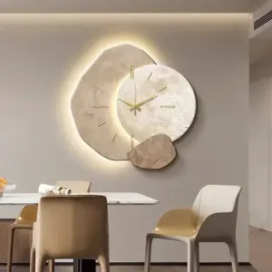 Lunar-Inspired LED Wall Clock with Stone Texture Design