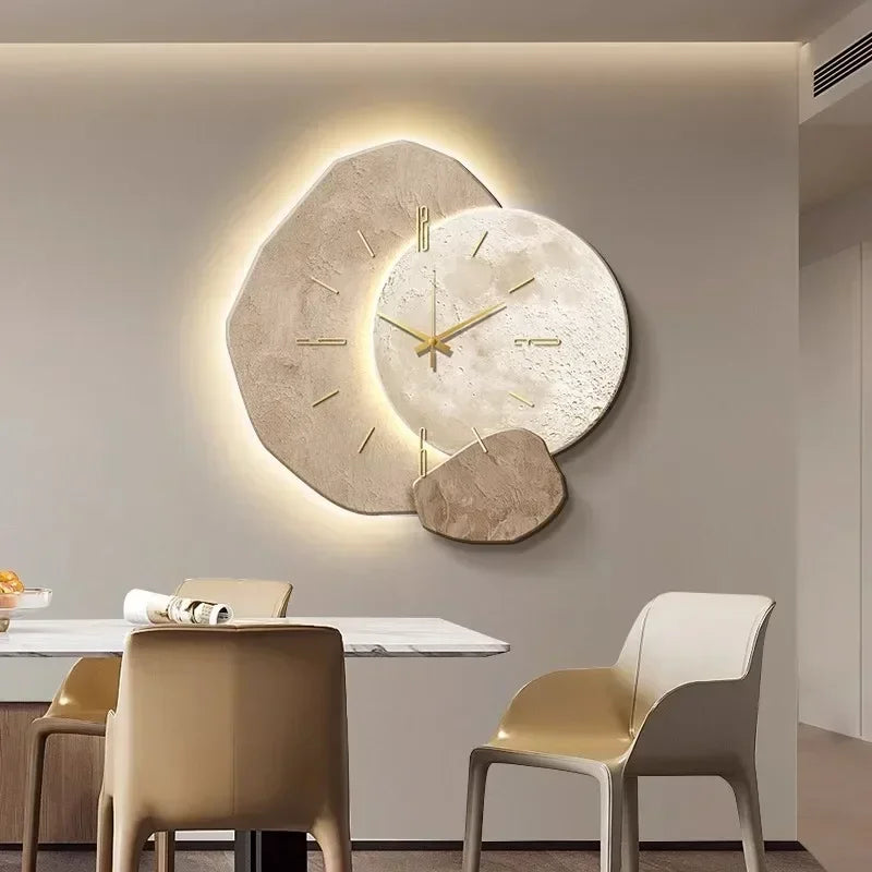 Lunar-Inspired LED Wall Clock with Stone Texture Design