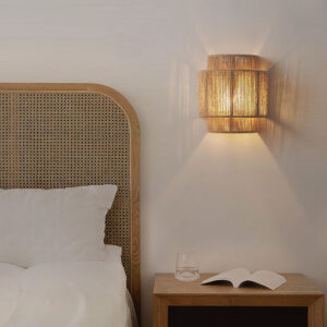 Alternative view of Bohemian Rattan Wall Lamp – Natural Hemp Ambient Wall Sconce