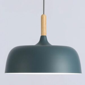 Alternative view of Modern Black Pendant Light with Wooden Detail – Nordic Ceiling Fixture