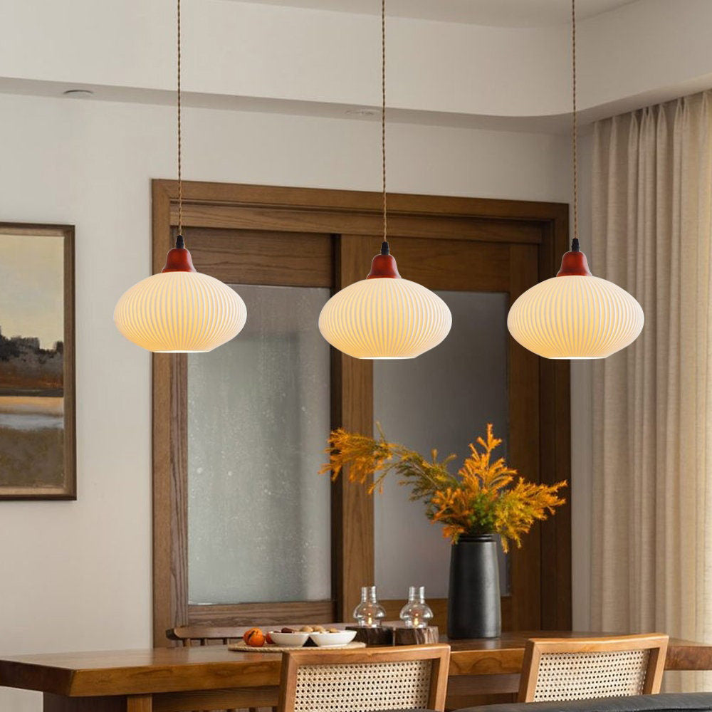 Modern Japandi Ribbed Ceramic Pendant Light – Soft Warm Glow - Image 11
