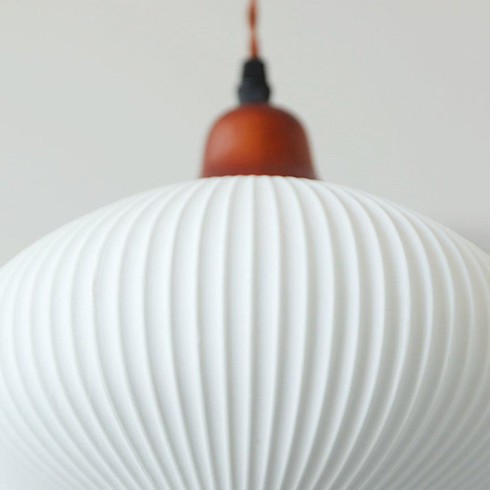 Modern Japandi Ribbed Ceramic Pendant Light – Soft Warm Glow - Image 17