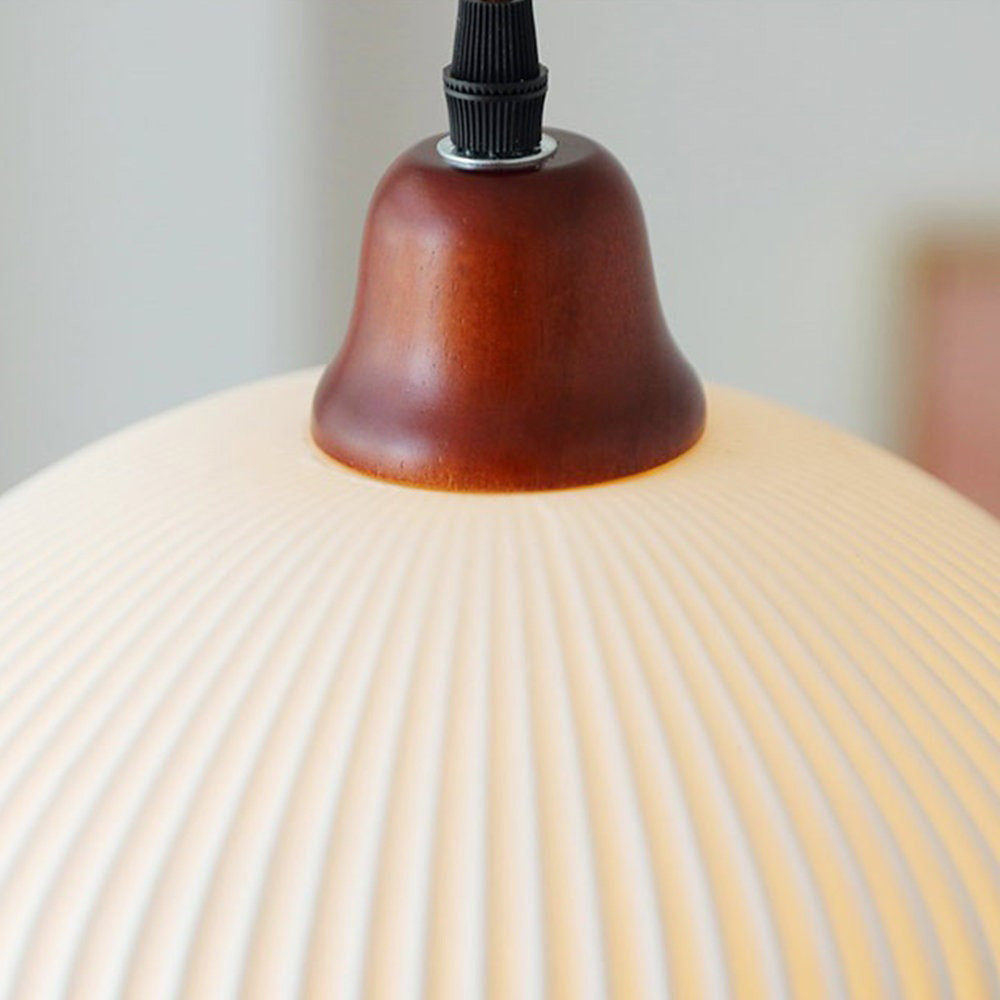 Modern Japandi Ribbed Ceramic Pendant Light – Soft Warm Glow - Image 14