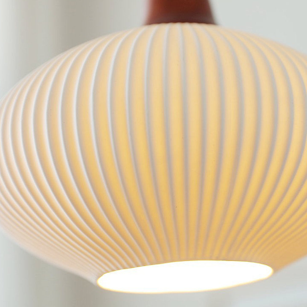 Modern Japandi Ribbed Ceramic Pendant Light – Soft Warm Glow - Image 15