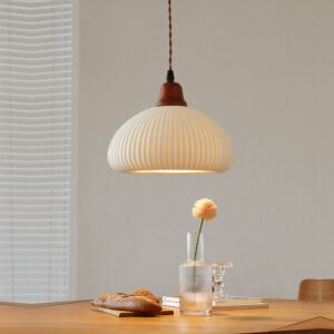 Alternative view of Modern Japandi Ribbed Ceramic Pendant Light – Soft Warm Glow