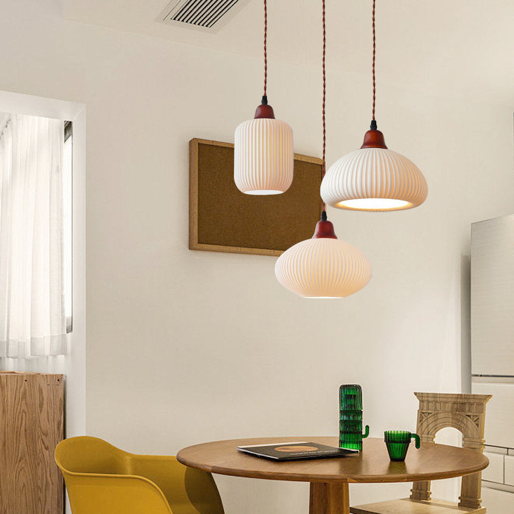 Modern Japandi Ribbed Ceramic Pendant Light – Soft Warm Glow - Image 8