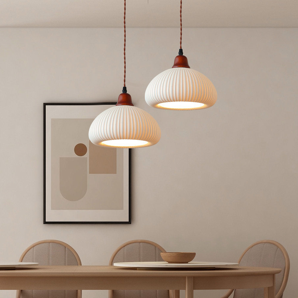 Modern Japandi Ribbed Ceramic Pendant Light – Soft Warm Glow - Image 9