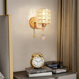 Crystal Wall Sconce with Pull Chain – Elegant Bedroom Wall Light