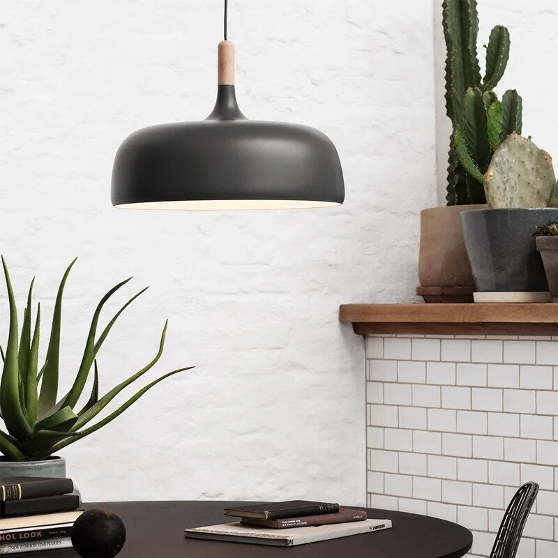Modern Black Pendant Light with Wooden Detail – Nordic Ceiling Fixture - Image 3